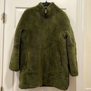 J. Crew faux fur green coat